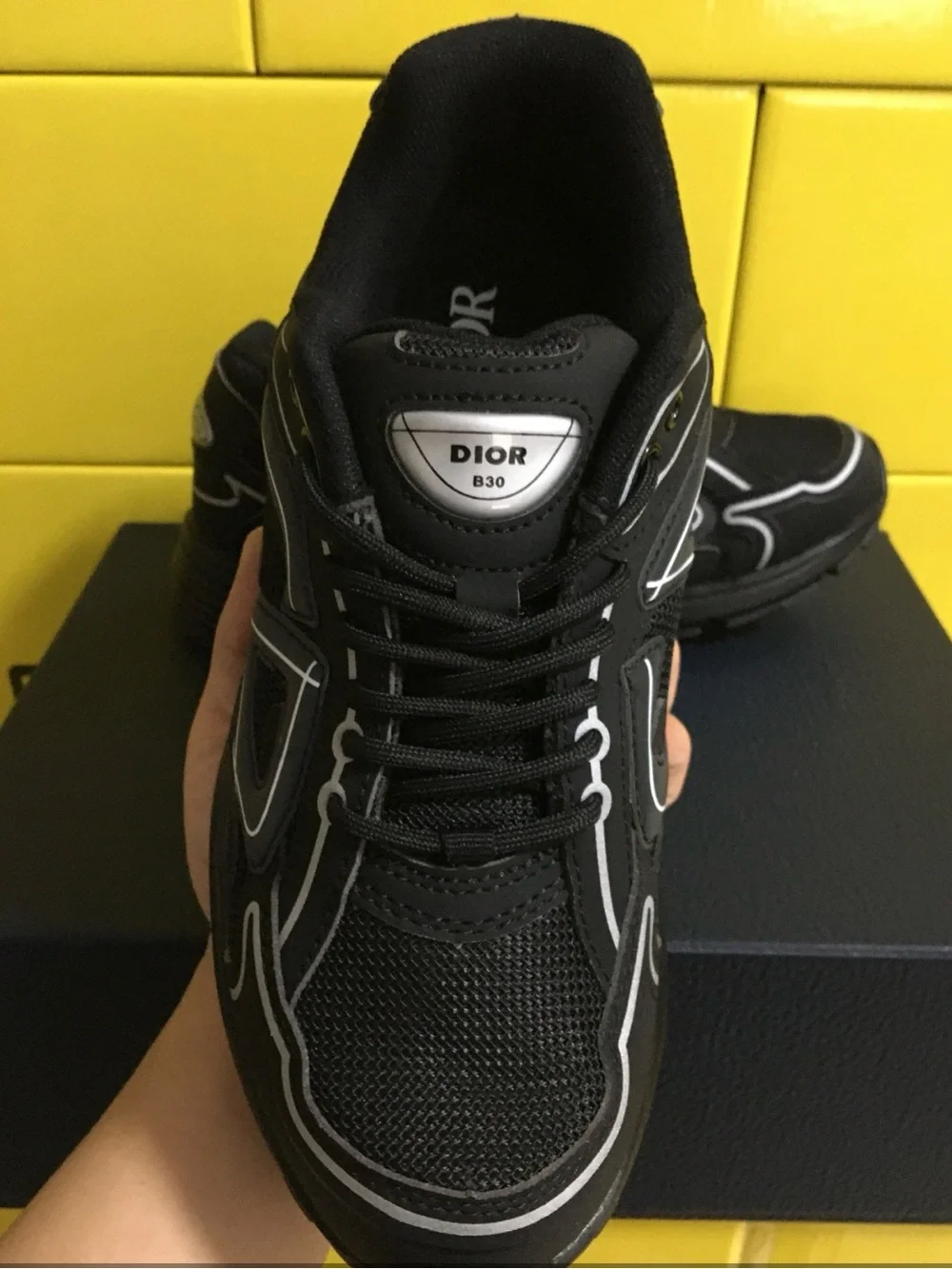 Dior Black Athletic Sneakers with Reflective Silver Accents